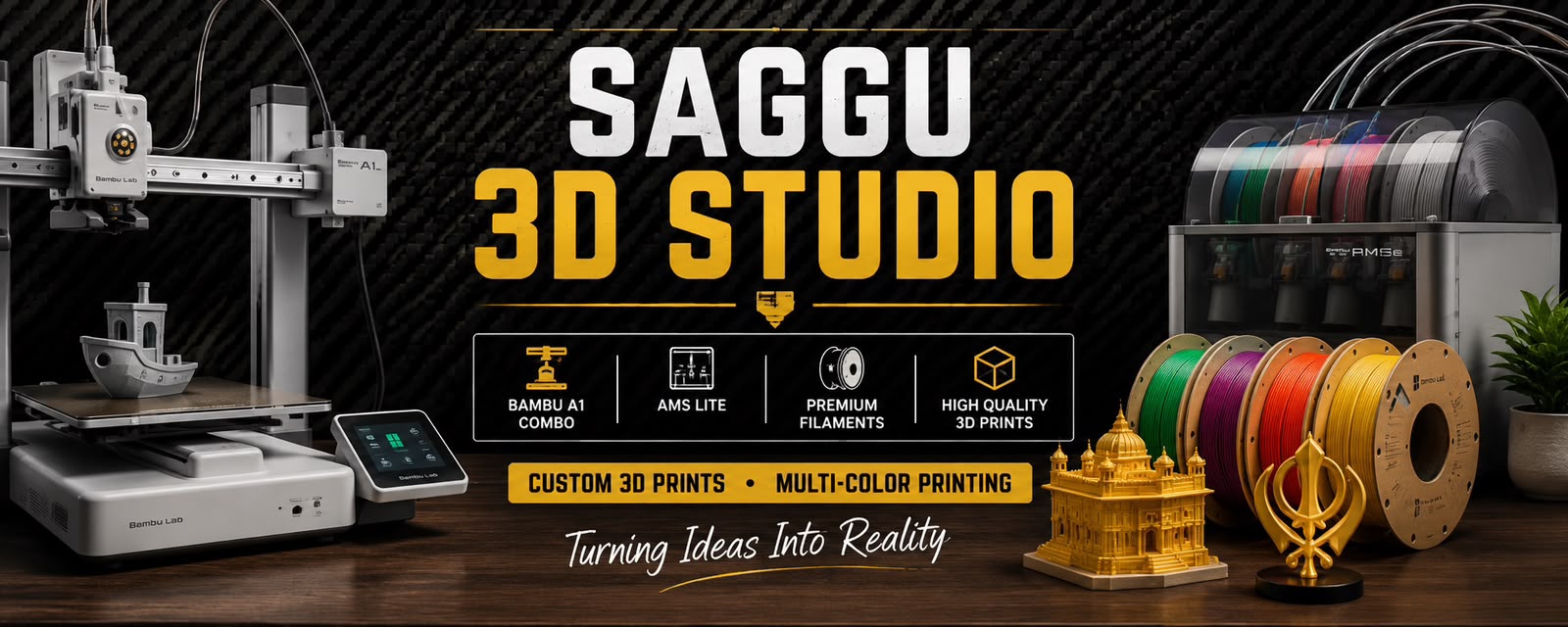 Saggu 3D Studio 3D printing setup with custom printed models